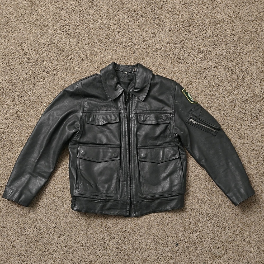 Vintage 80s German Polizei Police Leather Motorcycle Jacket 36 Black - Picture 2 of 13
